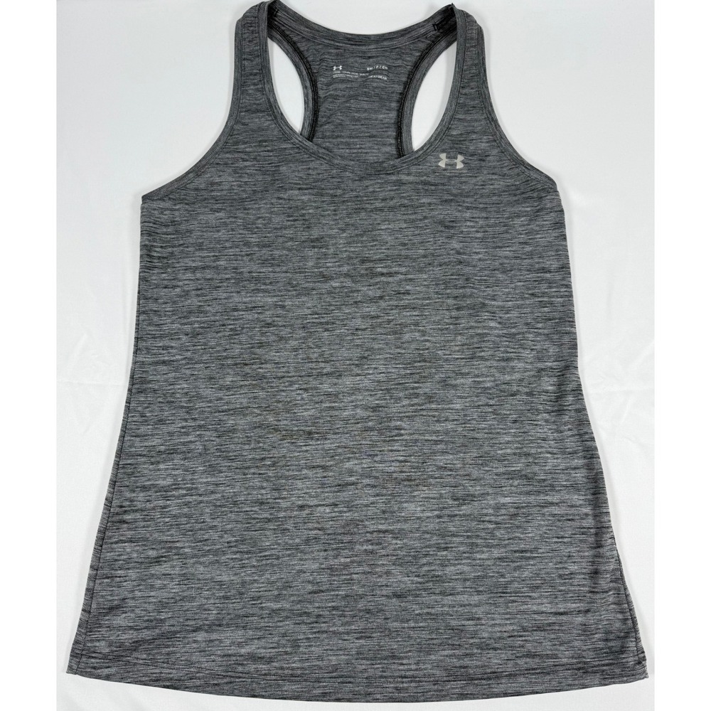 Under Armour Womens HeatGear Gray Space Dye Racerback Tank Top Small Loose Fit